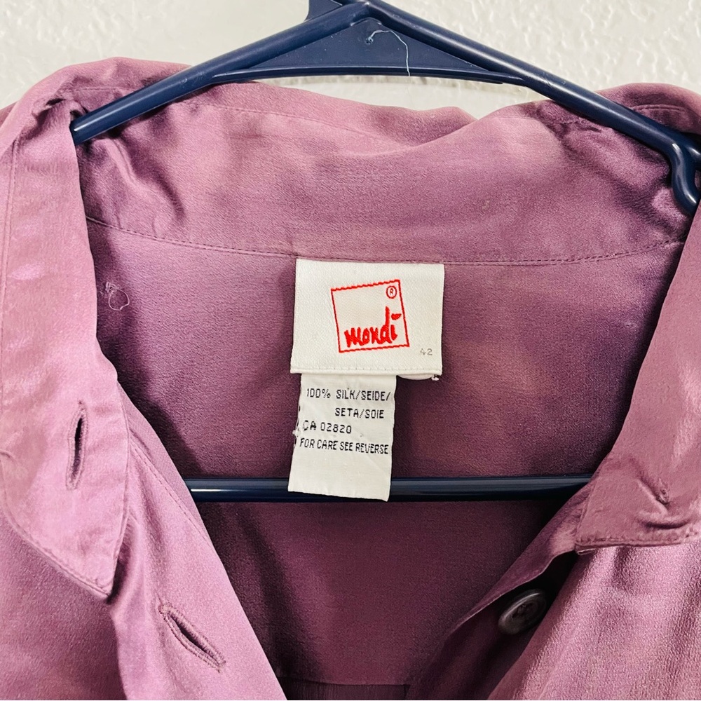 Vintage Mondi Muted Purple 100% Silk Button Up Dress Shirt Blouse | XL - Picture 2 of 6